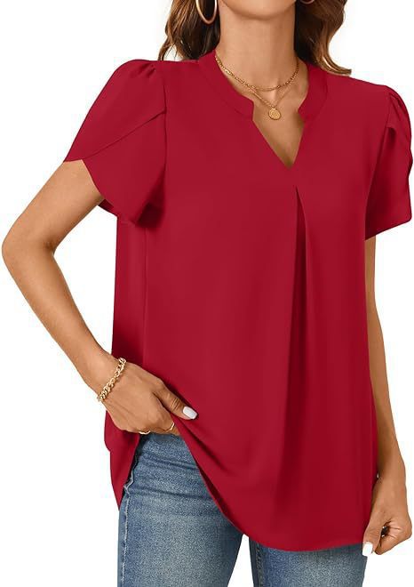 Chic V-Neck Petal Sleeve Loose Blouse for Women