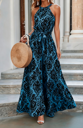 Vintage Summer Slim-fit Belted Wide-leg Jumpsuit