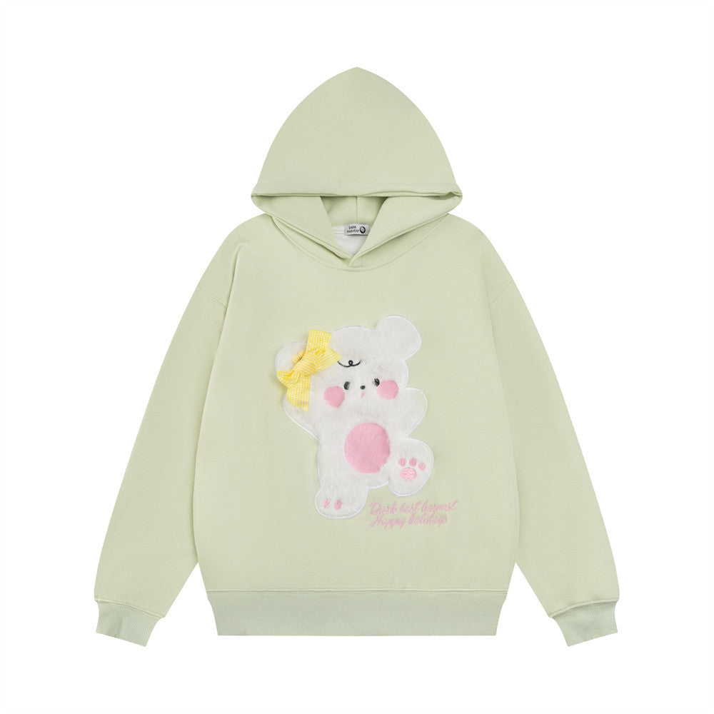 Cute Bear Bow Embroidered Hooded Sweatshirt