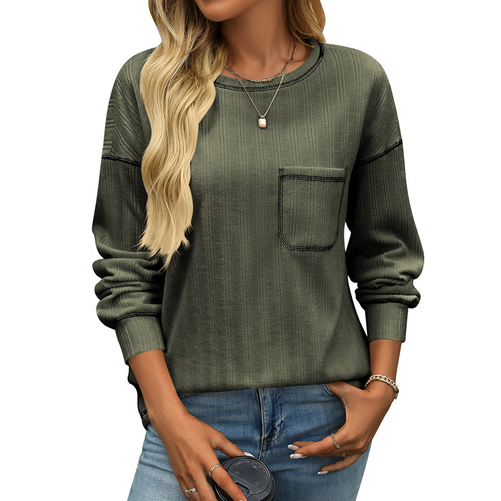 Striped Brushed Pocket Tee for Women