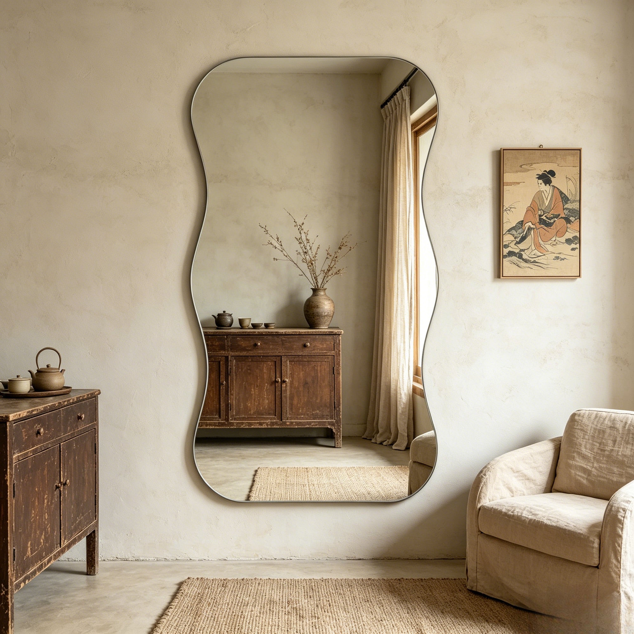 Irregular acrylic frameless wall mirror with adhesive backing