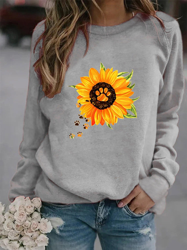 Cozy Round Neck Print Long Sleeve Sweatshirt for Women