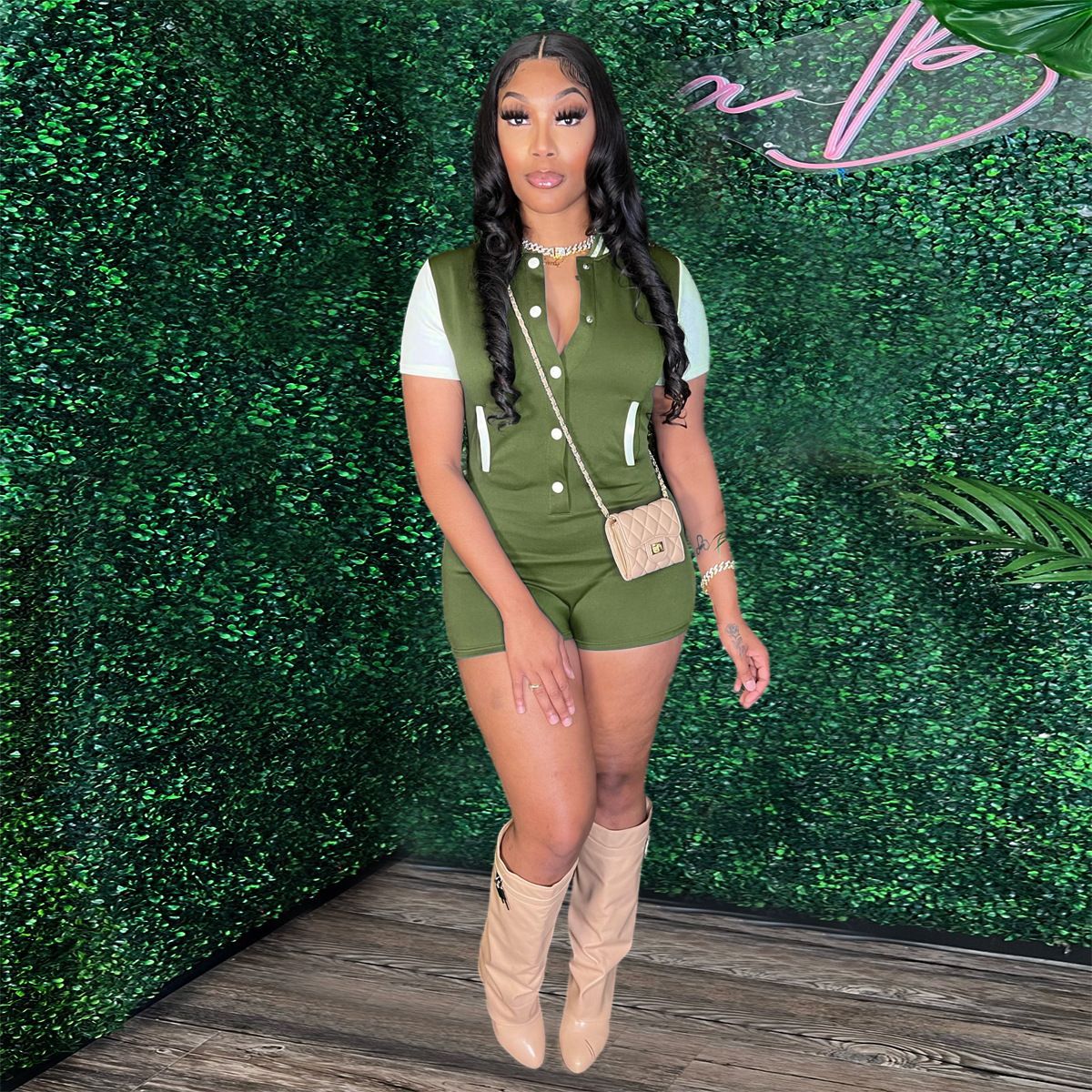 Chic Buttoned Bodysuit Waist-Cinching Jumpsuit