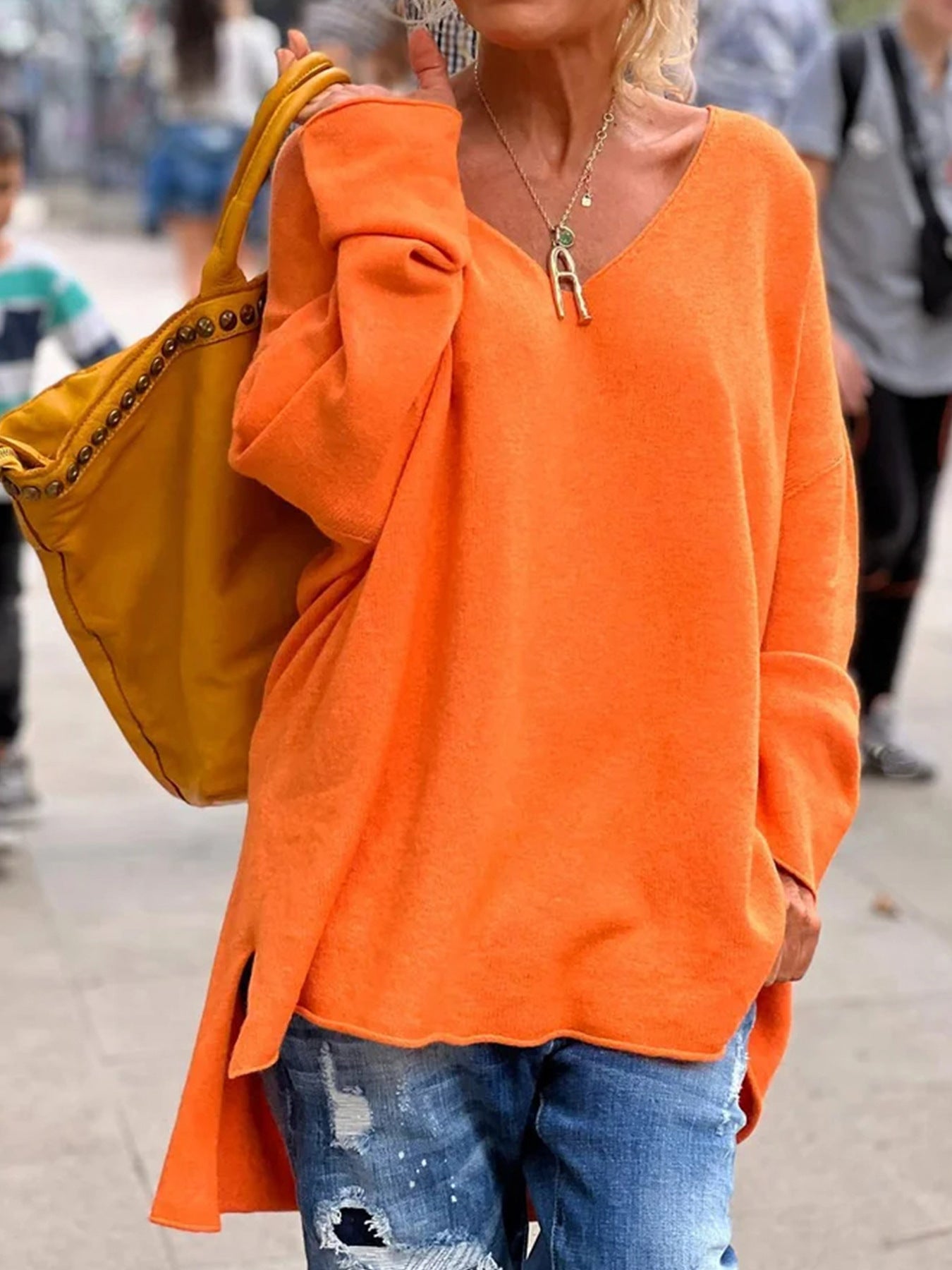 V-Neck Long Sleeve Loose Casual Top for Women