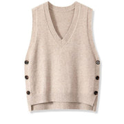 Retro V-Neck Knitted Vest for Women - Spring Autumn Outerwear