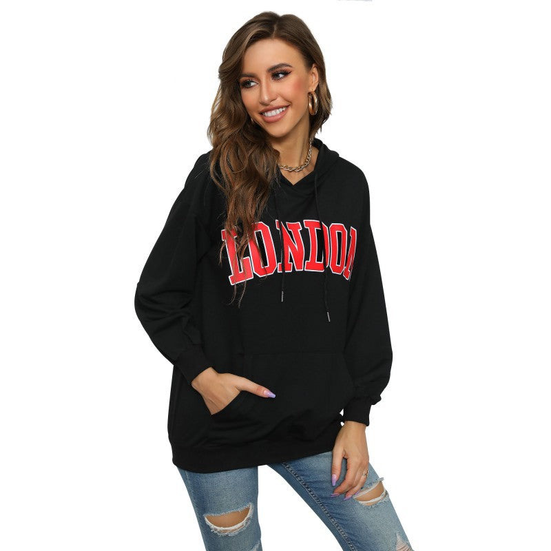 Women's Letter Print Casual Hooded Pullover Sweatshirt