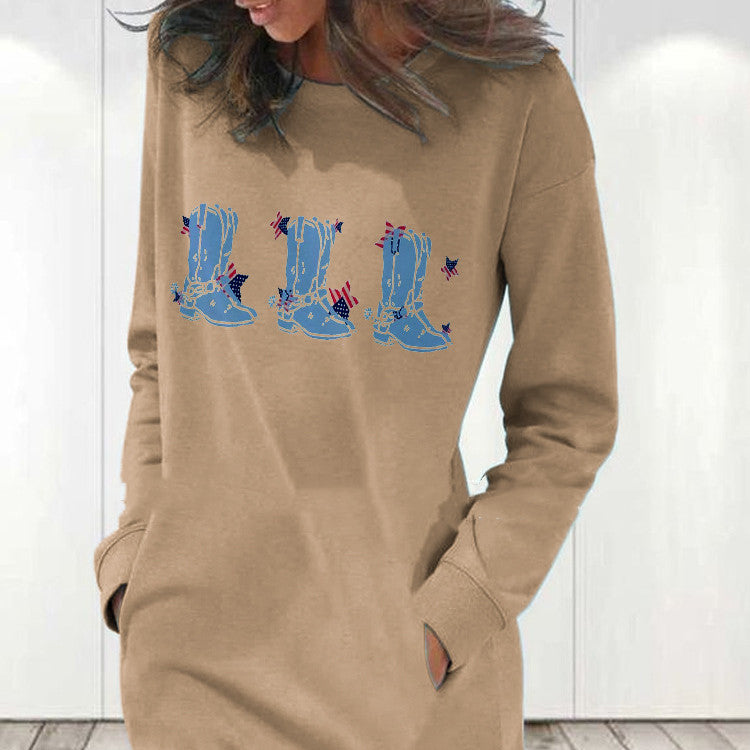 Women's Printed Round Neck Long-Sleeve Sweater