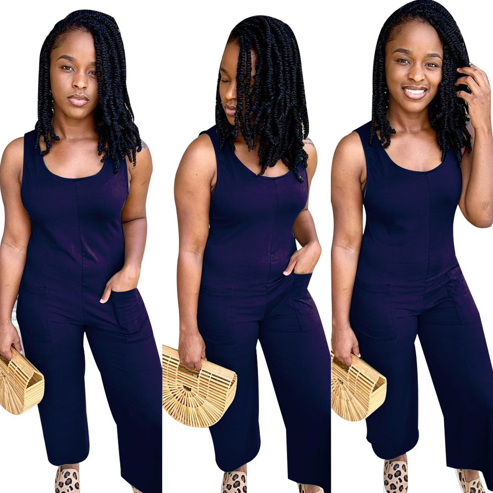 Round Neck Sleeveless Wide Leg Pants One-piece Nightclub Uniforms