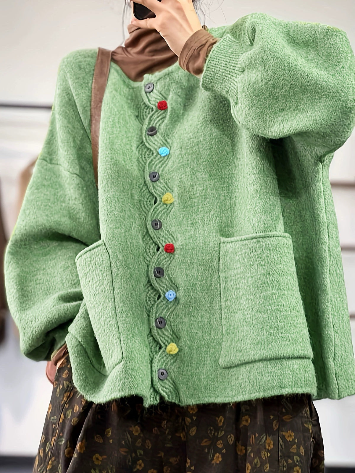 Womens Loose-fitting Cardigan Sweater Top