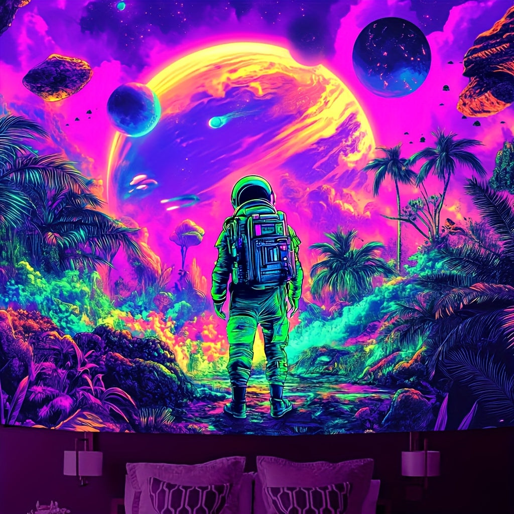 Glow in the Dark Interstellar Astronaut Tapestry UV Reactive Wall Hanging