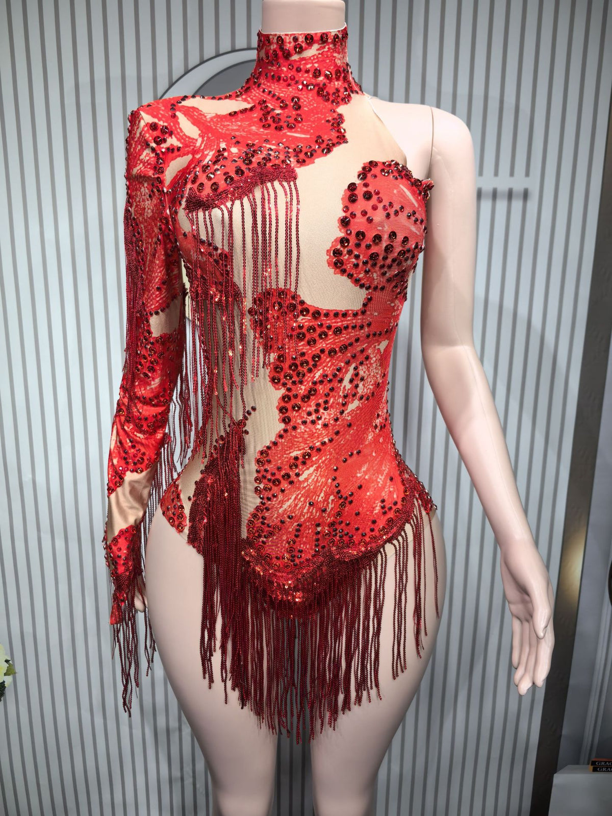 Chic Tassel Long-Sleeve High-Waist Jumpsuit