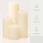 4‑Pack White Soy Pillar Candles – Handmade, Smokeless, 85‑Hour Burn, Sizes 2", 3", 4" & 6"