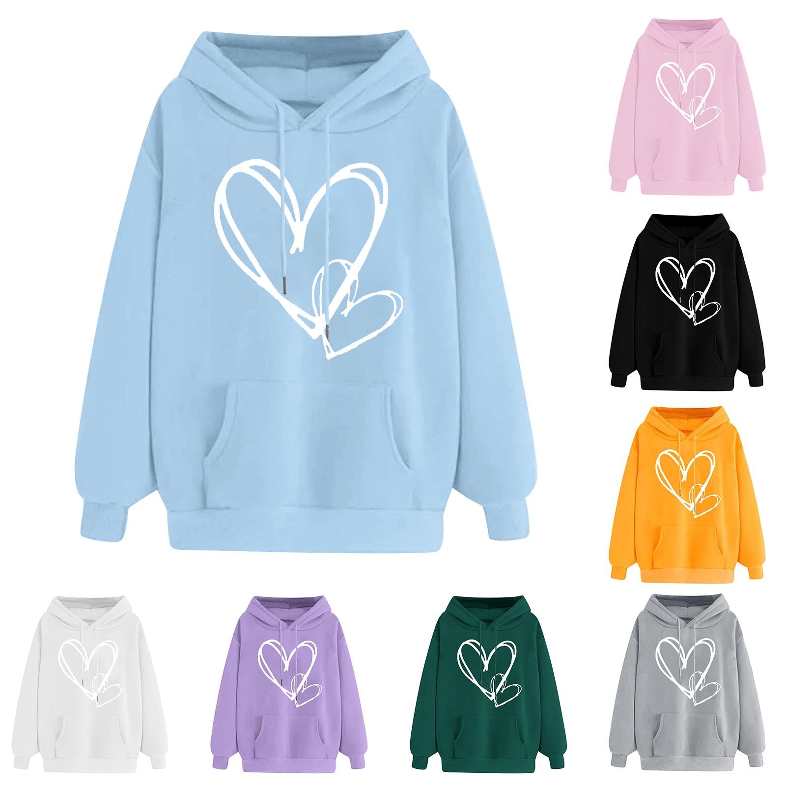 Matching Heart Print Long-Sleeve Couple Hoodies