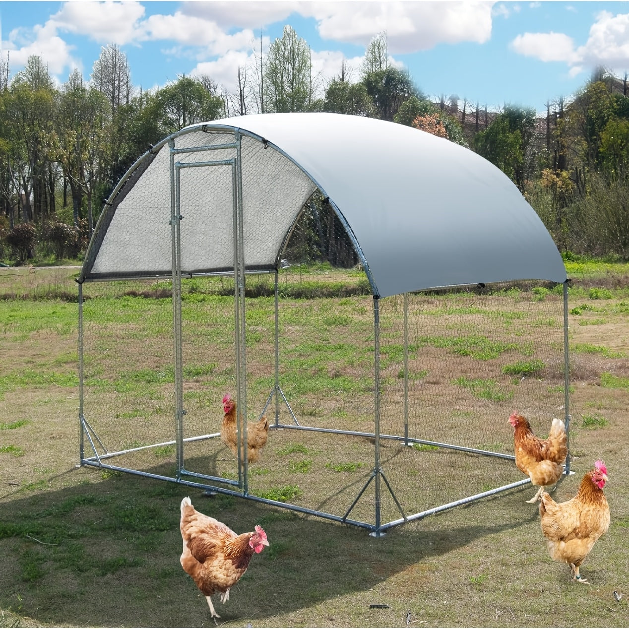 Large Metal Dome‑Shaped Chicken Coop with Galvanized Frame and Waterproof Cover – Four Size Options