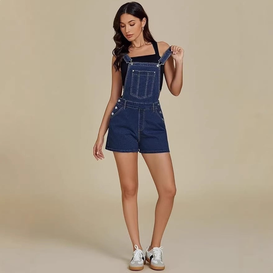 Women's Denim Suspender Shorts Chic Streetwear Romper