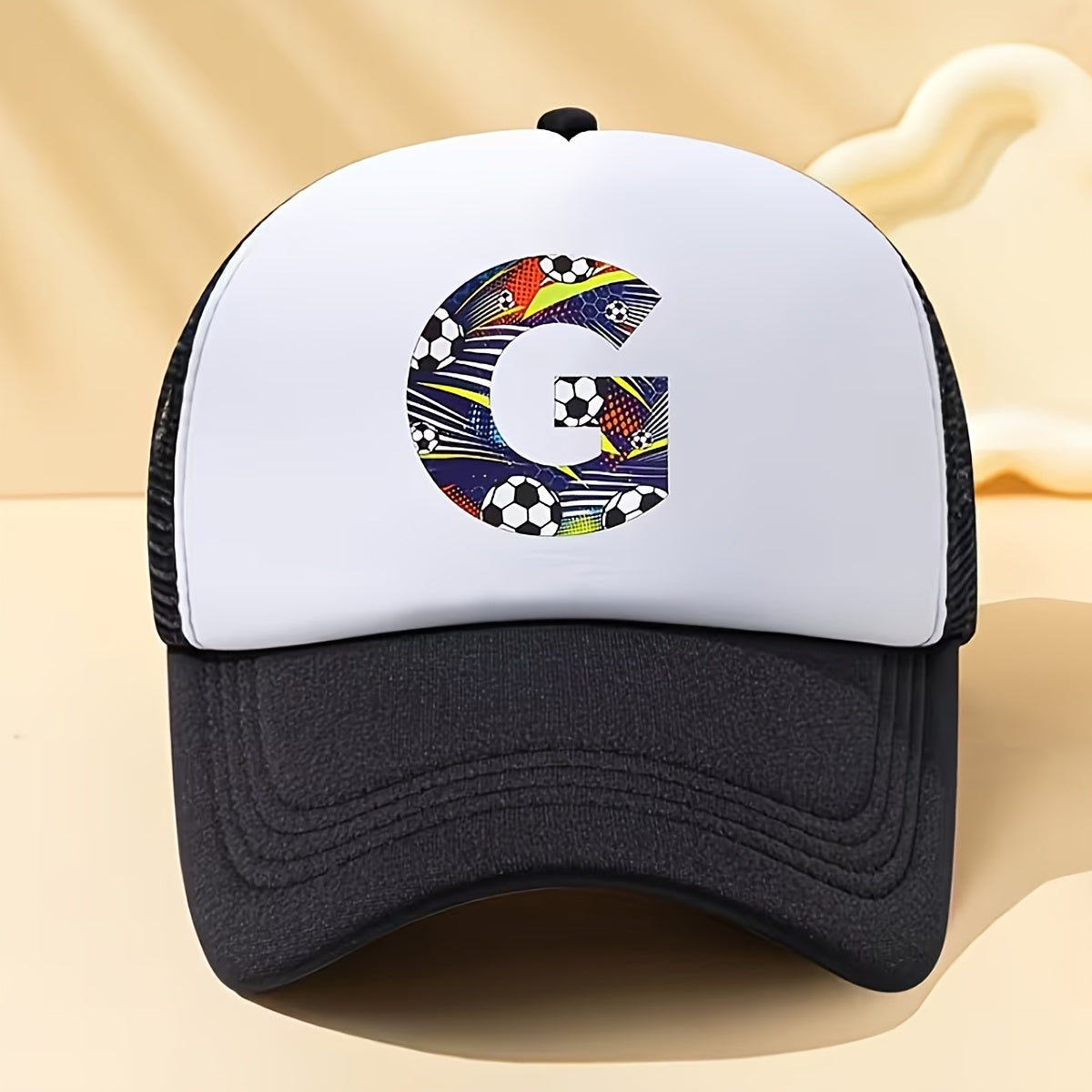 Kids Soccer-Themed Mesh Trucker Cap with A‑Z Letter Print