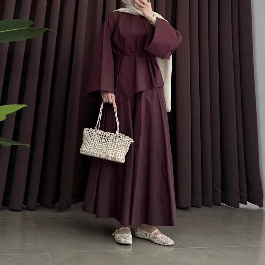Layered Design Flared-sleeve Waist-cinched Dress
