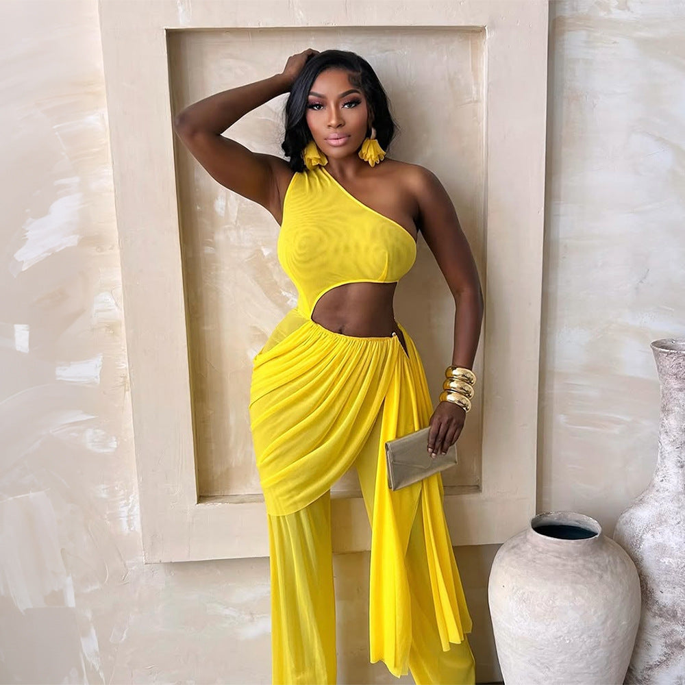 Women's Chic Off-Shoulder Slim-Fit Mesh Jumpsuit