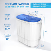 Compact Twin‑Tub Mini Washing Machine with Gravity Drain – 110V