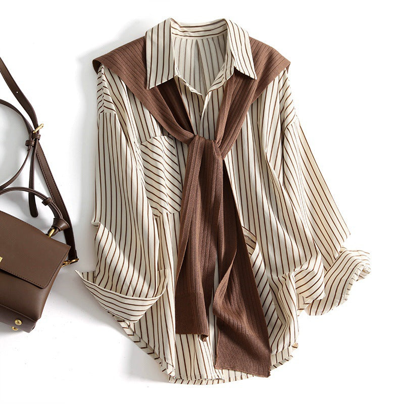 Casual Knitted Shawl Two-Piece Top Set Slimming Youthful Shirt