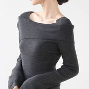 Chic Off-Shoulder Lapel Knit Sweater for Women