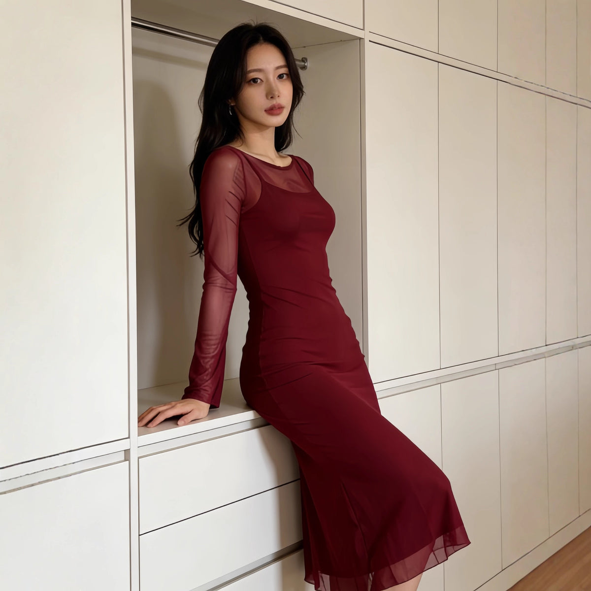 Womens Sexy Sheer Mesh Casual Dress