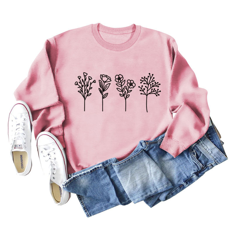 Floral Print Long Sleeve Casual Streetwear Sweatshirt