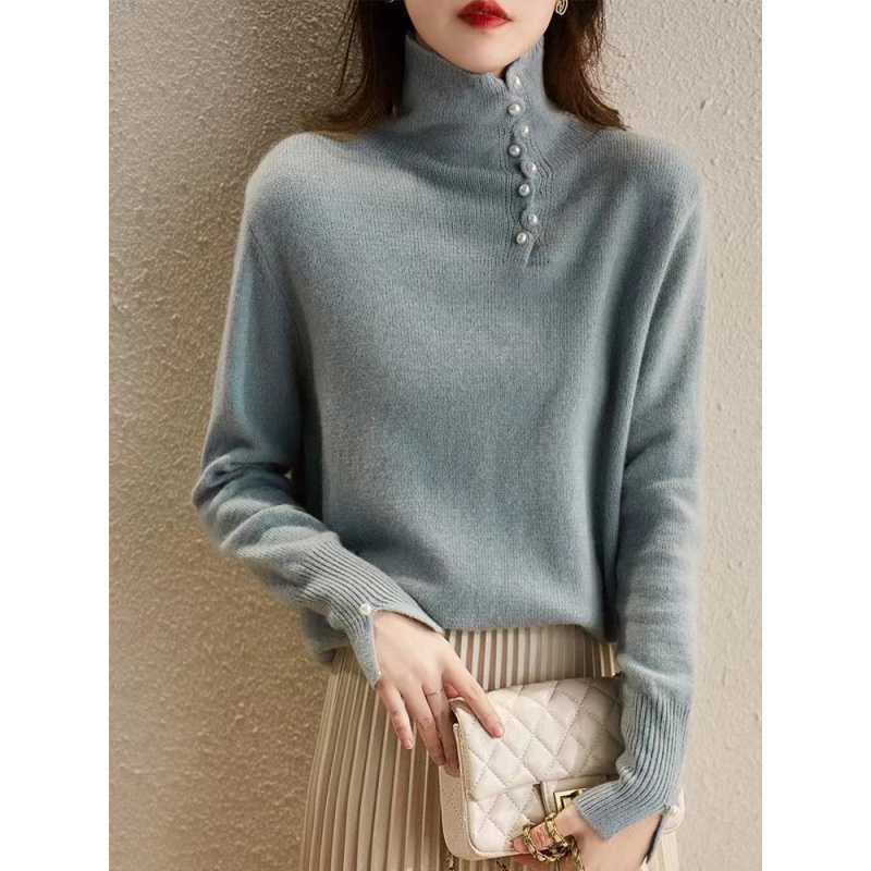 Craft Design Button Warm Turtleneck Comfortable Sweater for Women Mlzy84274