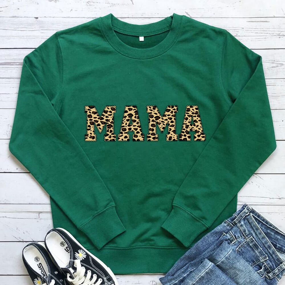 Leopard Print Mom Sweatshirt Casual Crewneck