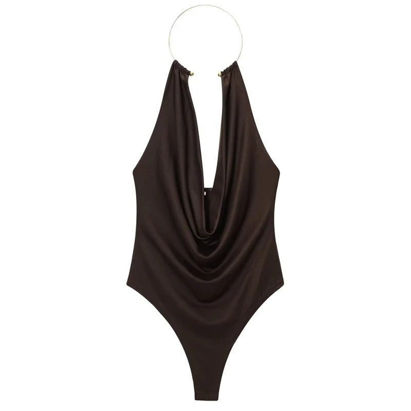 Sexy Backless Metal Halter Sleeveless Leotard Romper