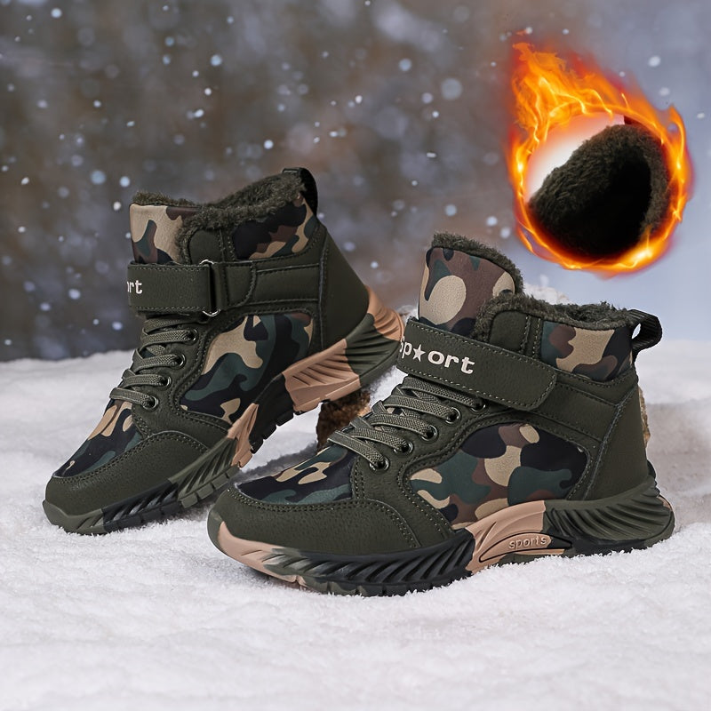 Children's High‑Top Outdoor Boots with Plush Lining – Autumn/Winter, Thick Non‑Slip Sole