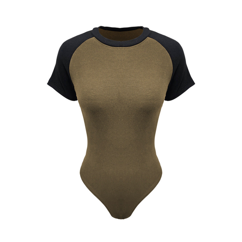 Women's Contrast Color Short-Sleeve Jumpsuit