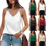 Solid-Color V‑Neck Camisole Loose‑Fit T‑Shirt – Soft Stretch Acetate, Relaxed Comfort