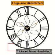 Large 28-Inch Metal Wall Clock - European Retro Roman Numeral, Large Black Hands & White Face, Silent Non-Ticking Quartz Movement, Thick Frame for Large Face, Large Weighted Hands - Ideal for Living Room, Office, Bedroom (No