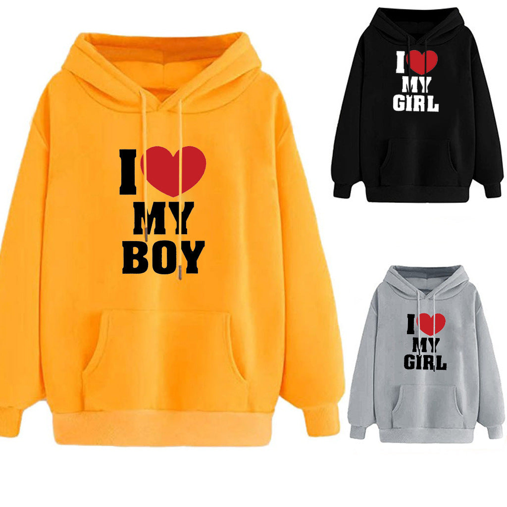 Cozy Love Letter Print Long Sleeve Hooded Hoodie