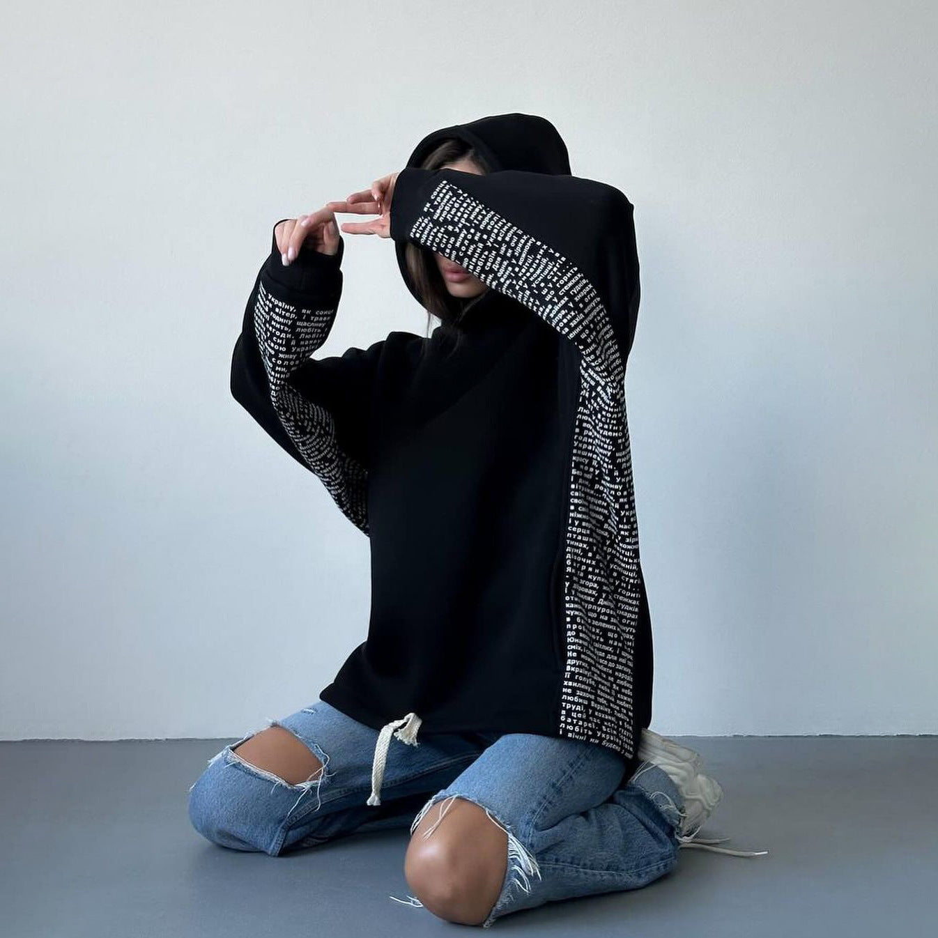 Women's Trendy Cuff Letter Print Hoodie Sweatshirt