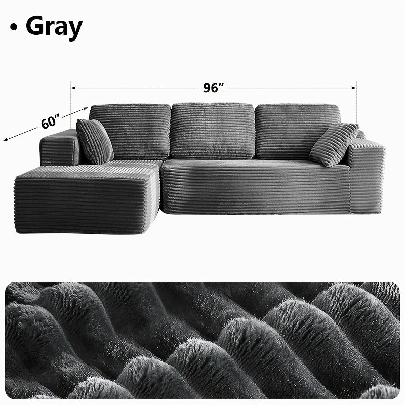 Left chaise L-shaped sectional sofa with memory foam cushions and corduroy upholstery