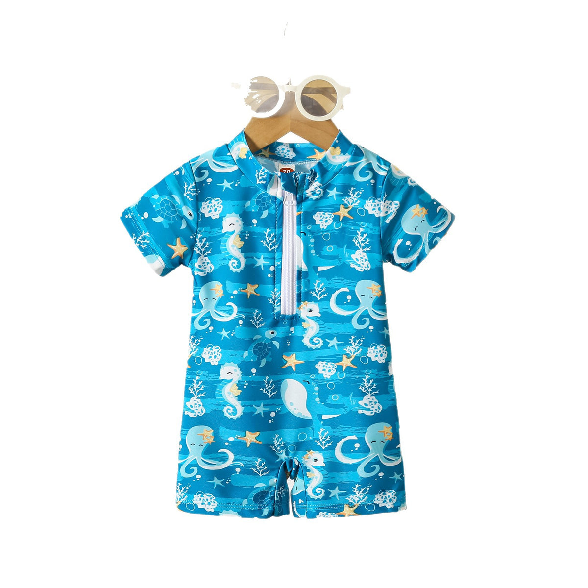 Boys' Shark Print Summer Romper & Swimsuit