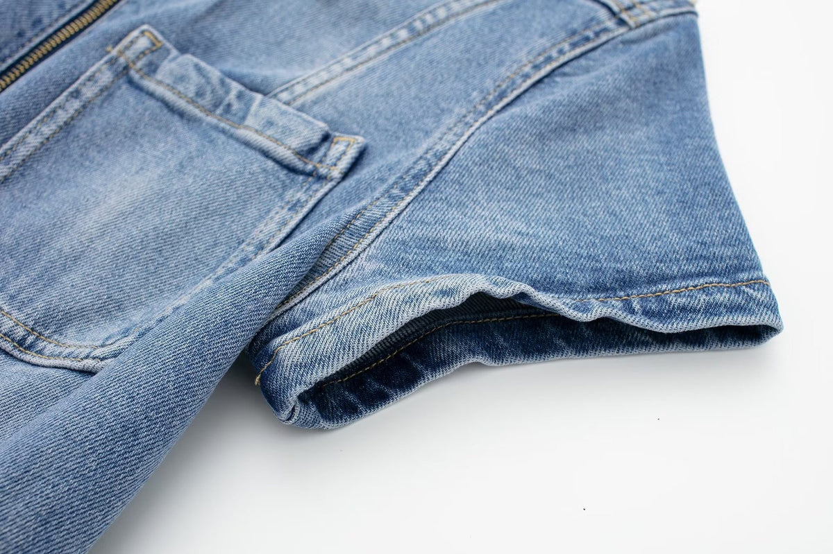 Fall European And American Style Long Denim Jumpsuit