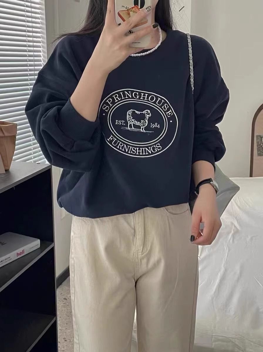 Cozy Embroidered Fleece Pullover Sweatshirt