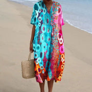 Printed Three-quarter-sleeve Vintage Dress