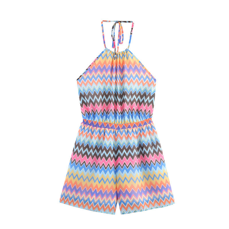 Summer Halter Backless High Waist Short Jumpsuit