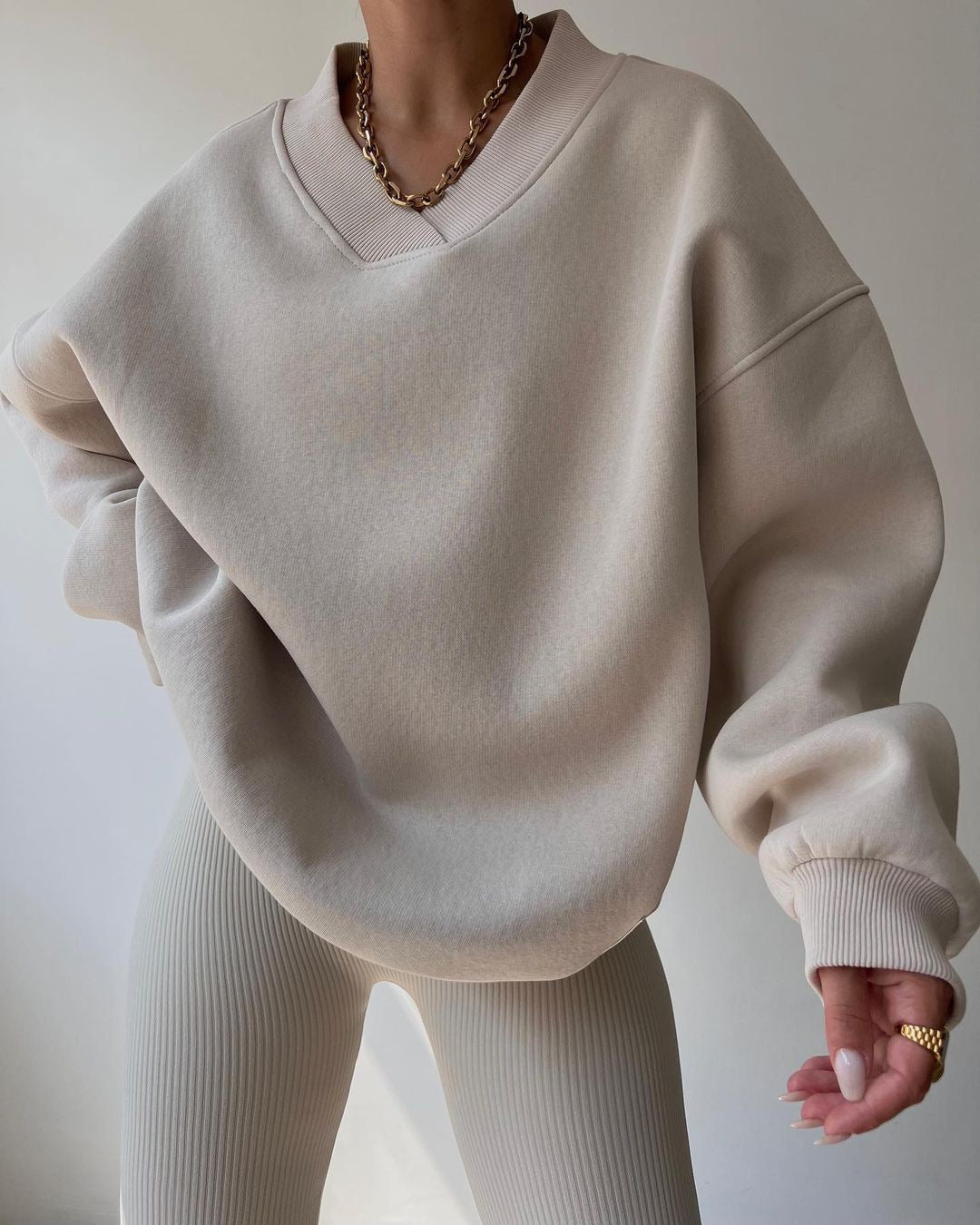 Cozy V-Neck Long Sleeve Loose Pullover Sweater