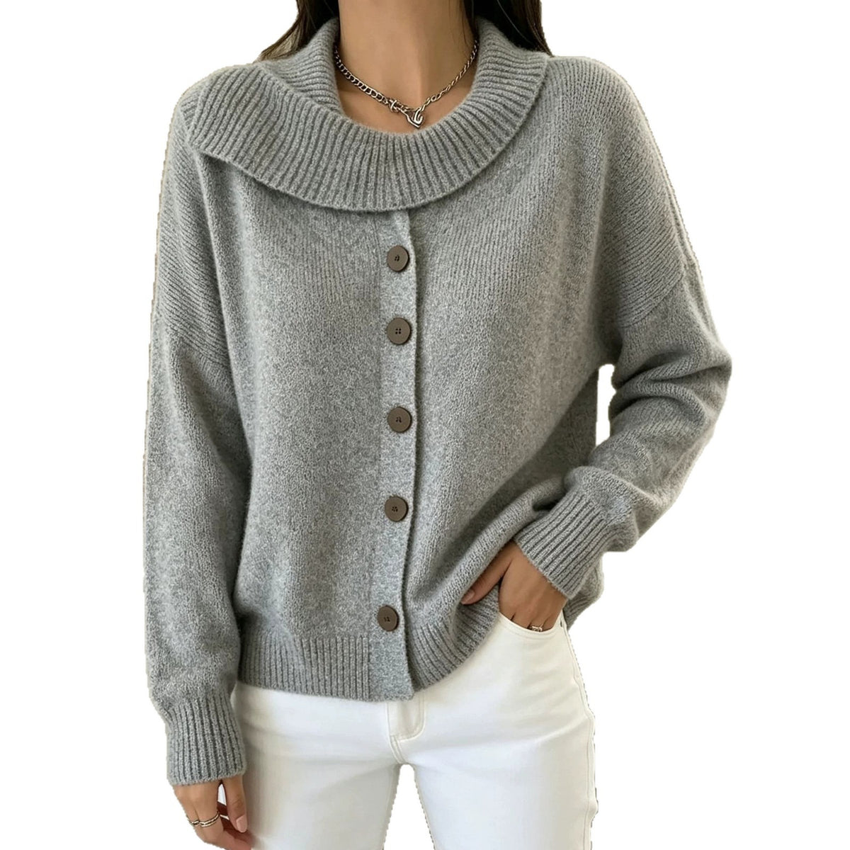 Knitted Cardigan with Buttons Womens Sweater Jacket