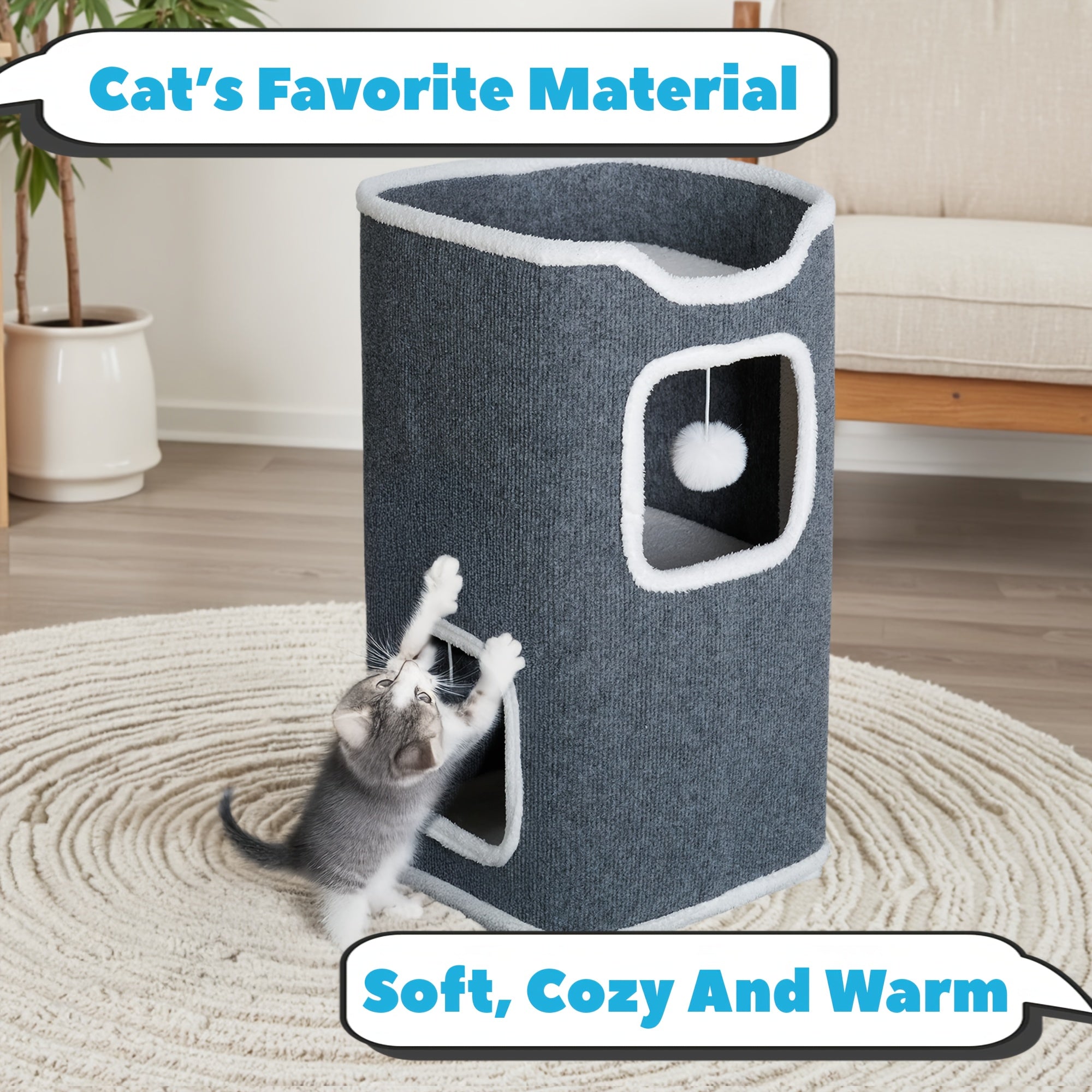 Multi-level Foldable Cat Tree Towers For Indoor - Cat Furniture, Interactive Hanging Toy Ball, Soft And Cozy Top Bed, Cama Para Gato, Cat Tree House, Cat Hideaway, Scratch-resistant Design,