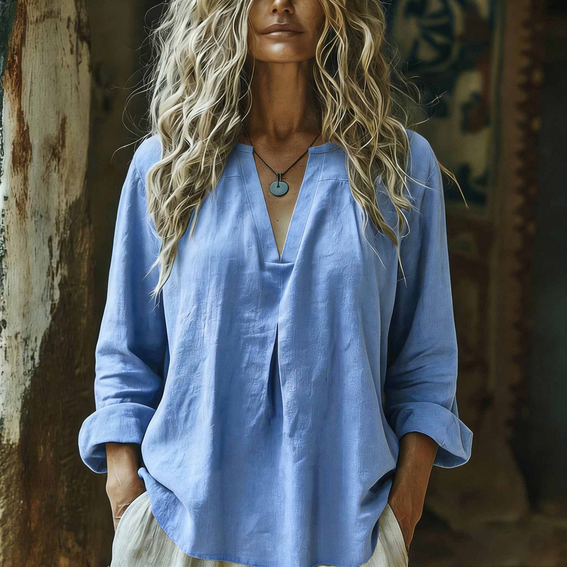 Women's Casual Cotton-Linen Shirt Best-Selling Solid Color