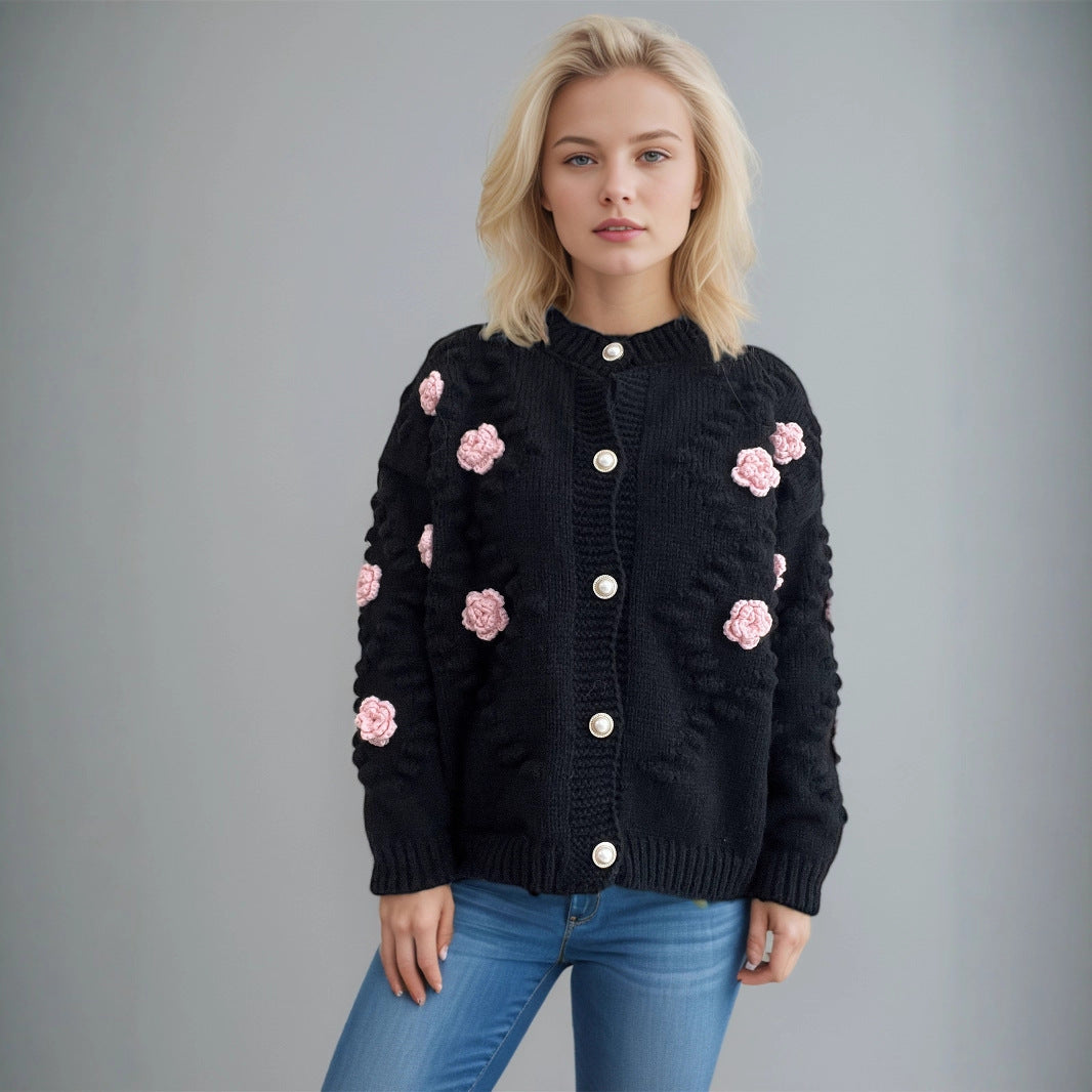 Women's Casual and Relaxed New Knitted Floral Cardigan