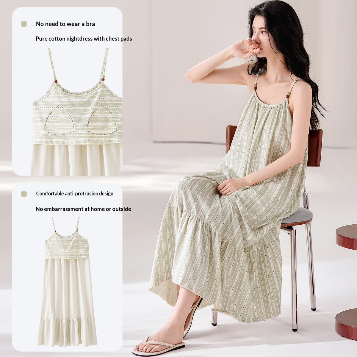 Womens Suspender Nightdress with Chest Pads