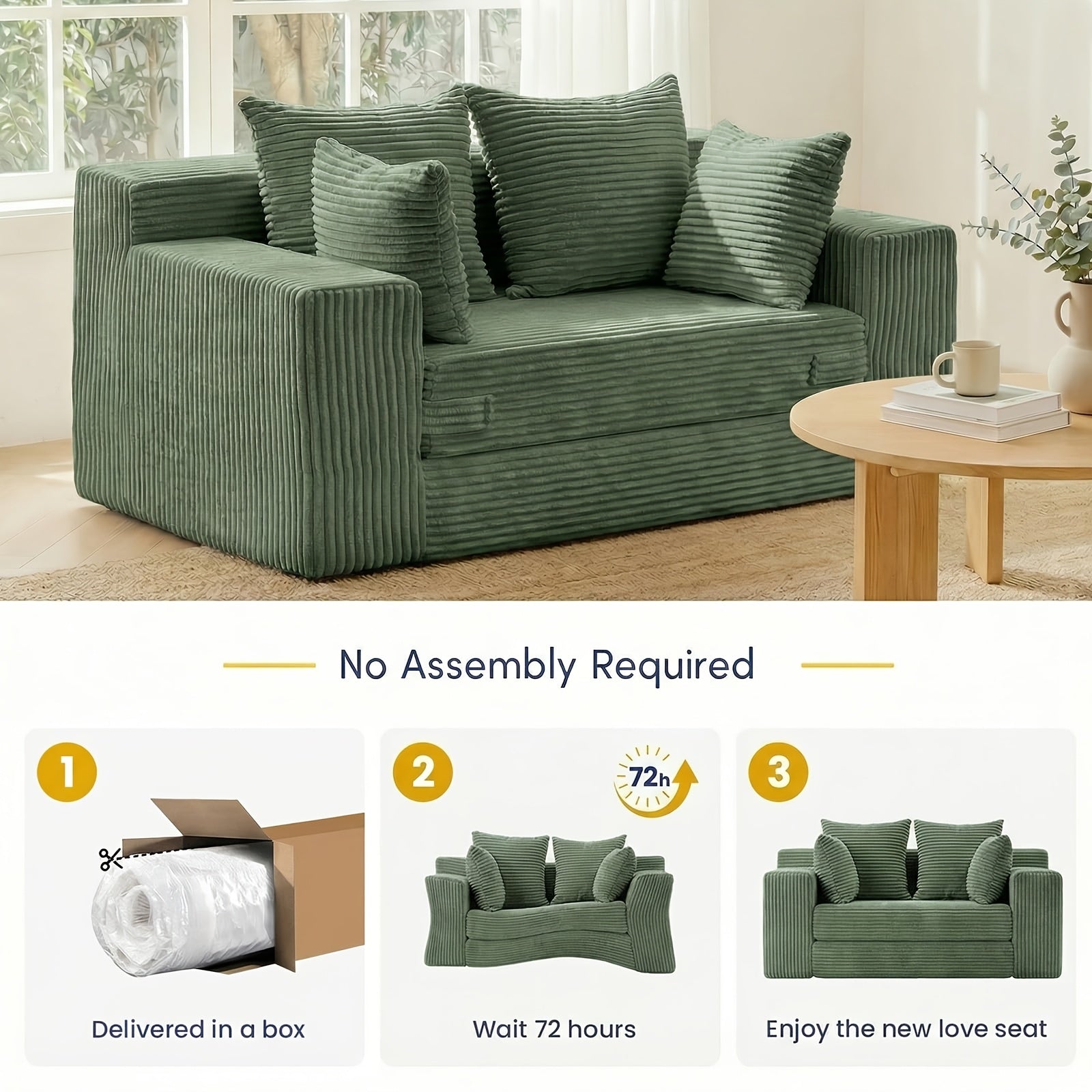 Left chaise L-shaped sectional sofa with memory foam cushions and corduroy upholstery