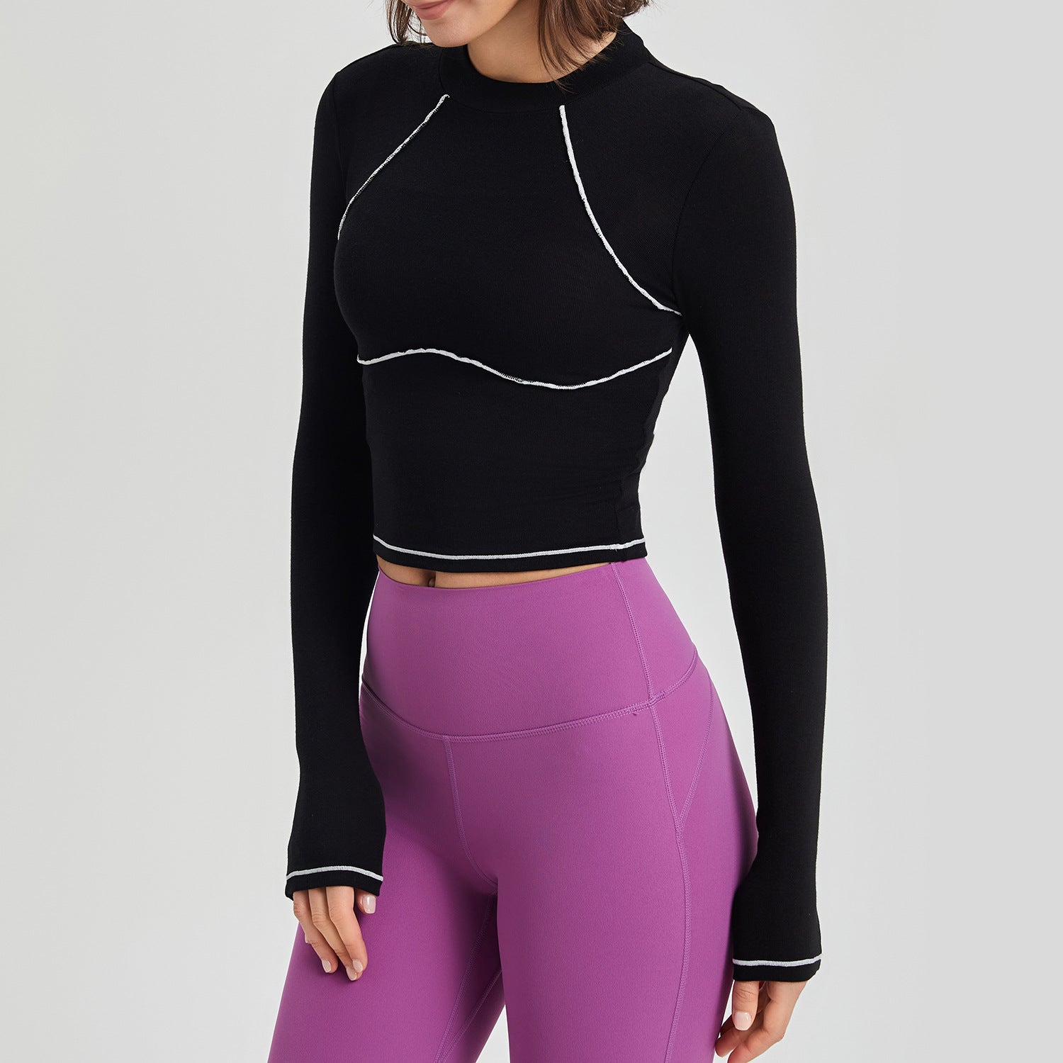 Autumn And Winter Fitness Suit Women's Long Sleeve Muss Tight Training Sports Top Women's Contrast Running Yoga Suit